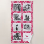 白黒フォトコラージュ |ピンク・モノグラム ビーチタオル (正面)