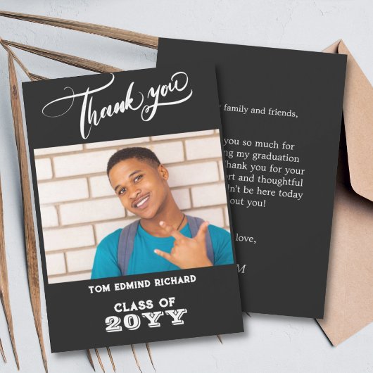 白黒フォトスクーモダンル卒業 サンキューカード