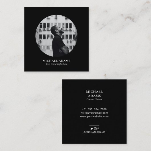 白黒フォトソーシャルメディシンプルアモダンスクー スクエア名刺 (正面/裏面)