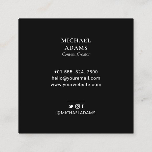 白黒フォトソーシャルメディシンプルアモダンスクー スクエア名刺 (裏面)