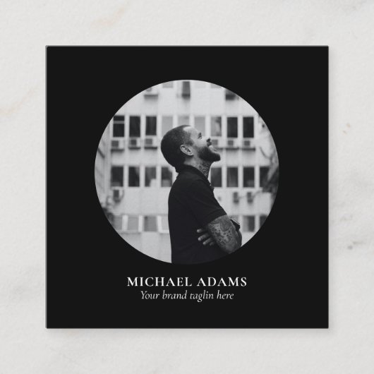 白黒フォトソーシャルメディシンプルアモダンスクー スクエア名刺 (正面)