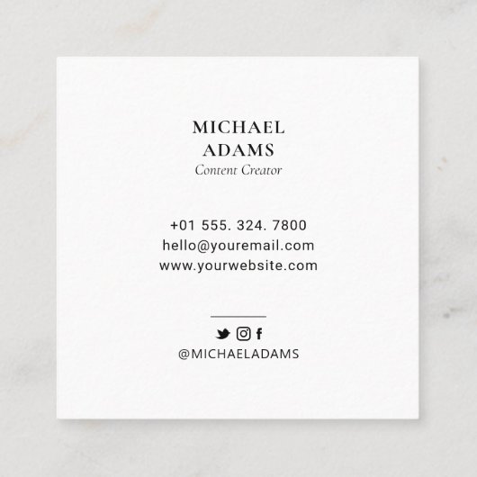 白黒フォトソーシャルメディシンプルアモダン(Black & White Photo Social M スクエア名刺 (裏面)