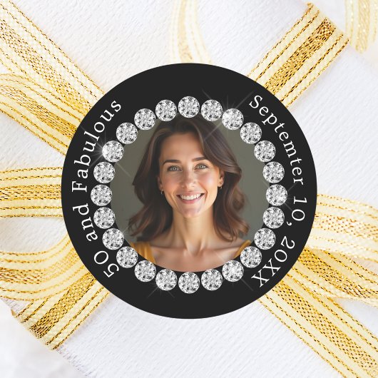 白黒フォトダイヤモンド素晴らしい誕生日 ラウンドシール