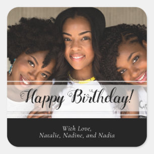 白黒フォトハッピーバースデー スクエアシール