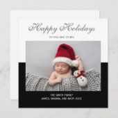 白黒フォトハッピーホリデー誕生のお知らせ シーズンカード (正面/裏面)