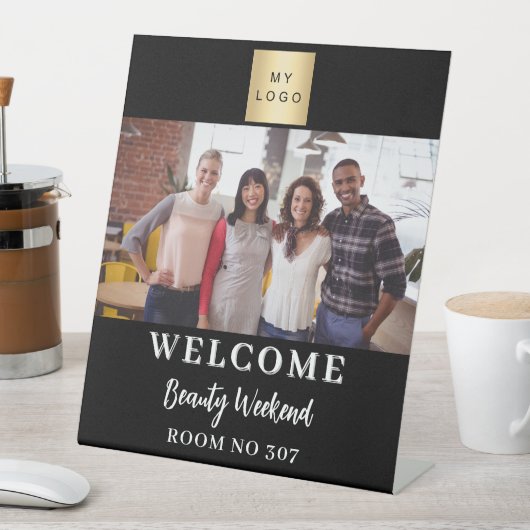 白黒フォトビジネスロゴセミナーへようこそ 台座サイン (インサイチュ)