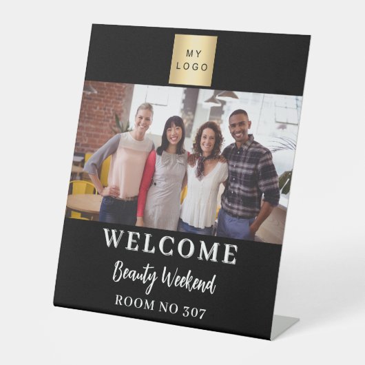 白黒フォトビジネスロゴセミナーへようこそ 台座サイン (正面)