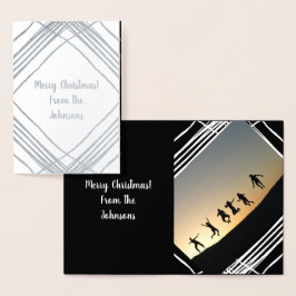 白黒フォトファミリークリスマス 箔カード