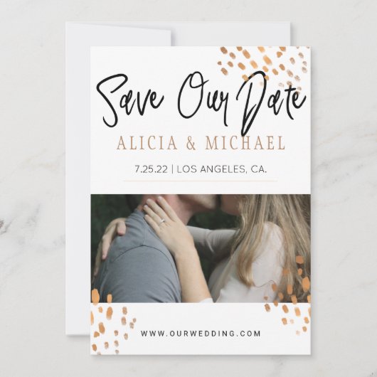 白黒フォトフェイクメタル金箔タイポグラフィ セーブザデート (正面)