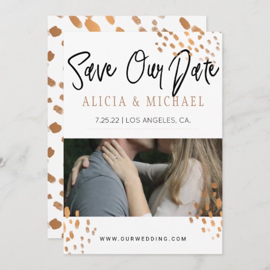 白黒フォトフェイクメタル金箔タイポグラフィ セーブザデート (正面/裏面)