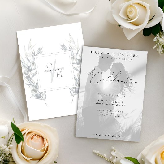 白黒フォトボタニカル結婚ズ 招待状