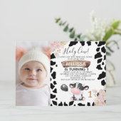 白黒フォトボホーフローラホーリーカウー誕生日 招待状 (スタンド正面)