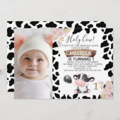 白黒フォトボホーフローラホーリーカウー誕生日 招待状 (正面/裏面)