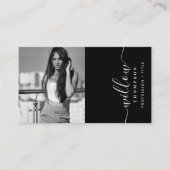 白黒フォトミニマリストスクリプトQRコード 名刺 (正面)