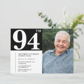 白黒フォトメンズ94歳の誕生日招待状 招待状 (スタンド正面)