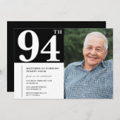 白黒フォトメンズ94歳の誕生日招待状 招待状 (正面/裏面)