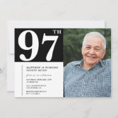 白黒フォトメンズ97歳の誕生日招待状 招待状 (正面)