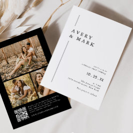 白黒フォトモダンコラージュQRコー結婚ド 招待状
