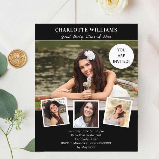 白黒フォト卒業パーティーの招待