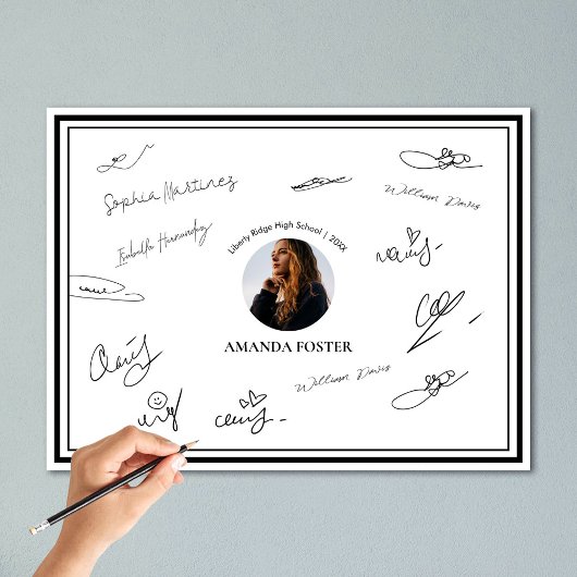 白黒フォト卒業パーティーの署名 ポスター