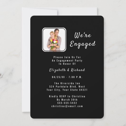 白黒フォト婚約パーティ招待状 招待状 (正面)