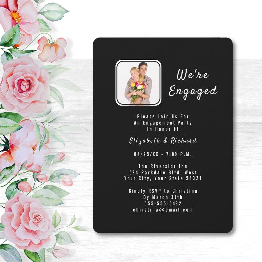 白黒フォト婚約パーティ招待状 招待状