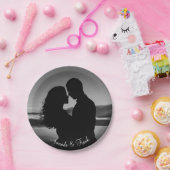 白黒フォト婚約 ペーパープレート (パーティー)