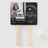 白黒フォト引用文クラス卒業ありがとう ハンドファン (正面&裏面)