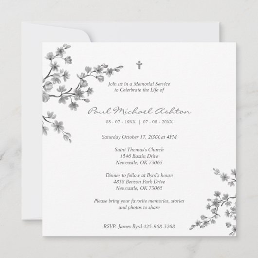 白黒フォト記念葬儀サービス ノートカード (裏面)