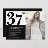白黒フォト37番目の誕生日招待状 招待状 (正面/裏面)