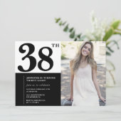 白黒フォト38番目の誕生日招待状 招待状 (スタンド正面)