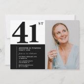 白黒フォト41番目の誕生日招待状 招待状 (正面)