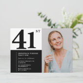 白黒フォト41番目の誕生日招待状 招待状 (スタンド正面)