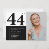 白黒フォト44番目の誕生日招待状 招待状 (正面)