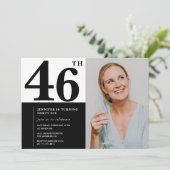 白黒フォト46番目の誕生日招待状 招待状 (スタンド正面)