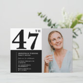 白黒フォト47番目の誕生日招待状 招待状 (スタンド正面)