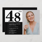 白黒フォト48番目の誕生日招待状 招待状 (正面/裏面)