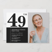 白黒フォト49番目の誕生日招待状 招待状 (正面)