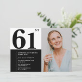 白黒フォト61番目の誕生日招待状 招待状 (スタンド正面)