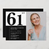 白黒フォト61番目の誕生日招待状 招待状 (正面/裏面)