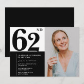 白黒フォト62番目の誕生日招待状 招待状 (正面/裏面)
