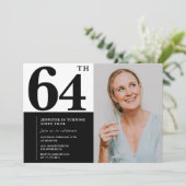 白黒フォト64番目の誕生日招待状 招待状 (スタンド正面)
