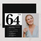 白黒フォト64番目の誕生日招待状 招待状 (正面/裏面)