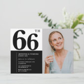 白黒フォト66番目の誕生日招待状 招待状 (スタンド正面)