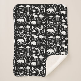 白黒フォレスト子供部屋動物トラックパターン シェルパブランケット