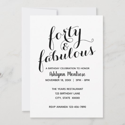 白黒フォーティエレガントー&ファブラス誕生日 招待状 (正面)