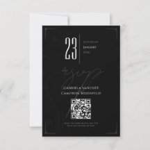 白黒フォーマルなビンテージ結婚式RSVPカード