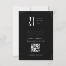 白黒フォーマルなビンテージ結婚式RSVPカード 出欠カード