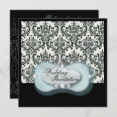 白黒フォーマルダマスク結婚式 招待状 (正面/裏面)