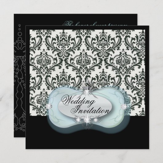 白黒フォーマルダマスク結婚式 招待状 (正面/裏面)